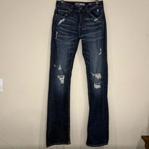 BKE Aiden Bootleg Jeans Distressed Ripped Dark Wash Women’s Size 29X-long